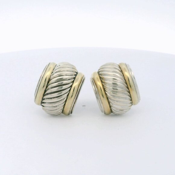 David Yurman Two Tone 925/14k Cable Hoop Earrings - Picture 1 of 4